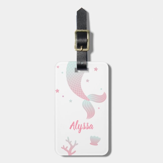 Pink Blue Ombre Mermaid Tail Girls Luggage Tag (Front Vertical)