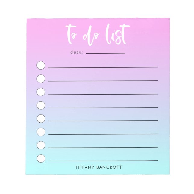 Pink Blue Ombre To Do List Girly Notepad (Front)