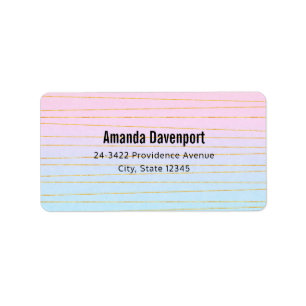 Pink Blue Ombre with Gold Lines Address Label