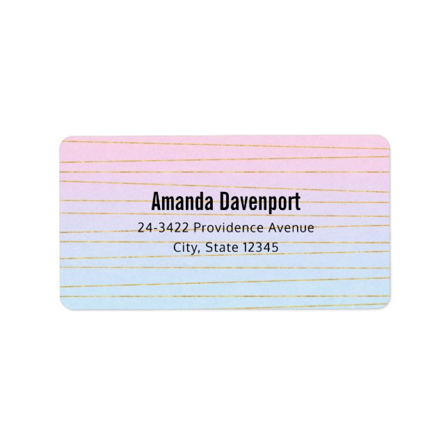 Pink Blue Ombre with Gold Lines Address Label (Front)