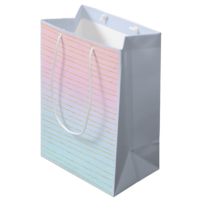 Pink Blue Ombre with Gold Lines Medium Gift Bag (Front Angled)