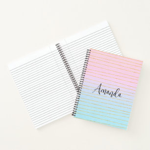 Pink Blue Ombre with Gold Lines Notebook