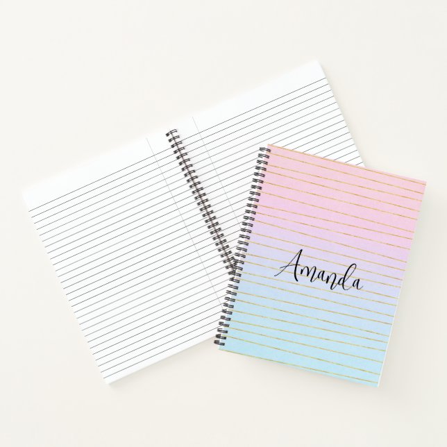 Pink Blue Ombre with Gold Lines Notebook (Inside)
