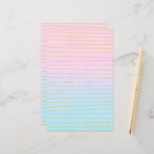 Pink Blue Ombre with Gold Lines Stationery