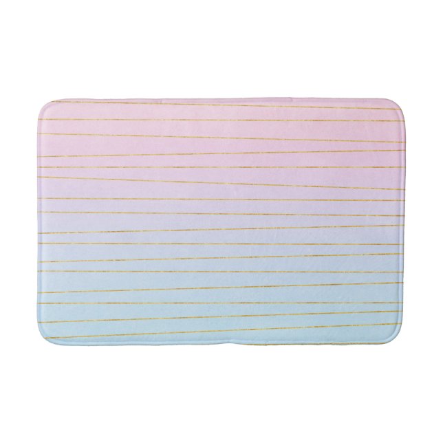 Pink Blue Ombre with Thin Gold Lines Bath Mat (Front)
