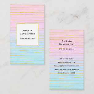 Pink Blue Ombre with Thin Gold Lines Business Card