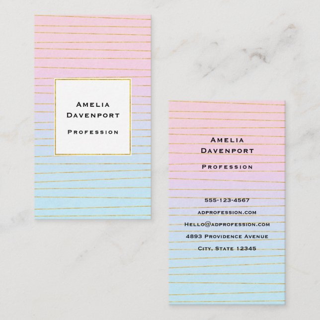 Pink Blue Ombre with Thin Gold Lines Business Card (Front/Back)