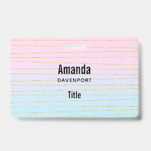 Pink Blue Ombre with Thin Gold Lines ID Badge