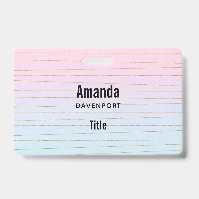Pink Blue Ombre with Thin Gold Lines ID Badge (Front)
