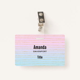 Pink Blue Ombre with Thin Gold Lines ID Badge