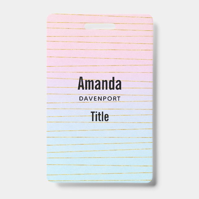 Pink Blue Ombre with Thin Gold Lines ID Badge (Front)