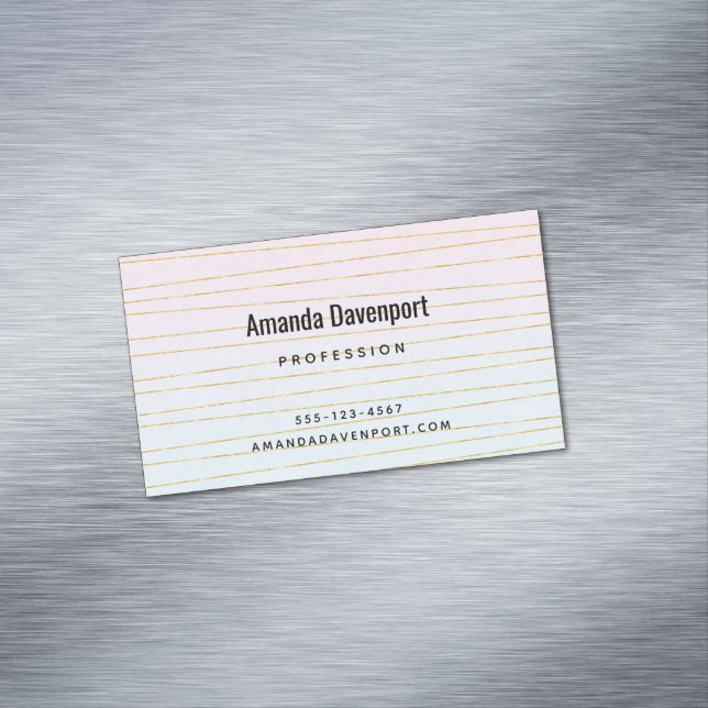 Pink Blue Ombre with Thin Gold Lines Magnetic Business Card (In Situ)