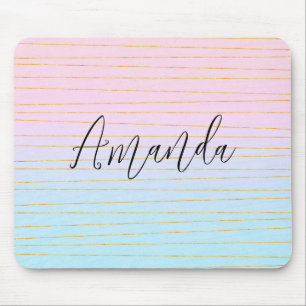 Pink Blue Ombre with Thin Gold Lines Mouse Mat