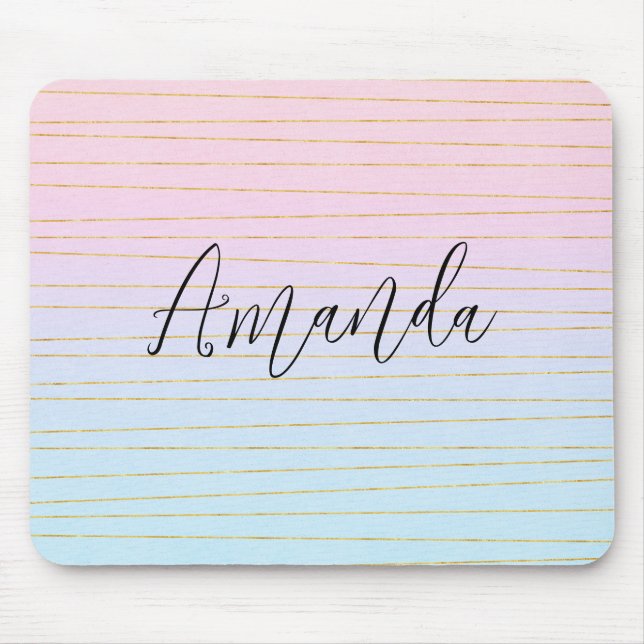 Pink Blue Ombre with Thin Gold Lines Mouse Mat (Front)