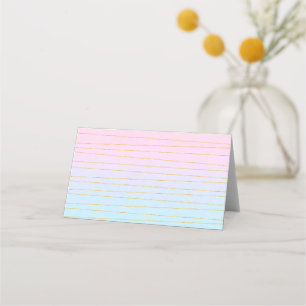 Pink Blue Ombre with Thin Gold Lines Place Card
