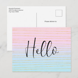 Pink Blue Ombre with Thin Gold Lines Postcard