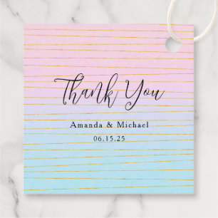 Pink Blue Ombre with Thin Gold Lines Wedding Favour Tags