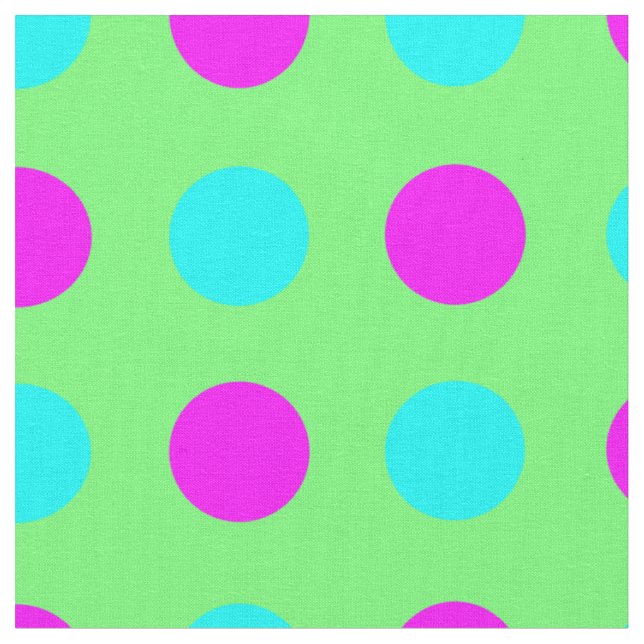 Pink&Blue on Green Polka Dots Pattern Fabric (Close Up)