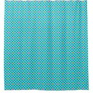 Pink Blue Orange on Turquoise Quirky Polka Dots Shower Curtain