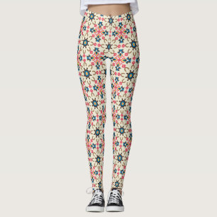 Pink Blue Ornamental Floral Geometric Pattern Leggings