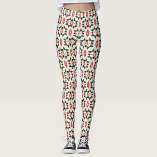 Pink Blue Ornamental Medallion Pattern Leggings