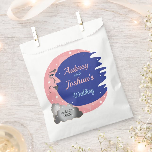 Pink & Blue Over the Moon Wedding Personalised Favour Bags (Clipped)
