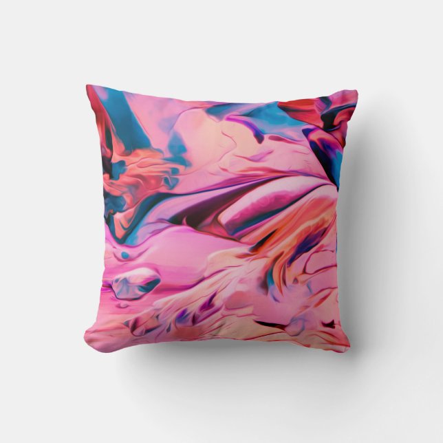 Pink blue paint swirls abstract pillow (Front)