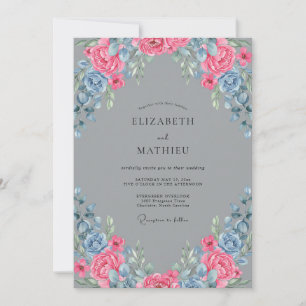 Pink Blue Painted Wedding Invitation