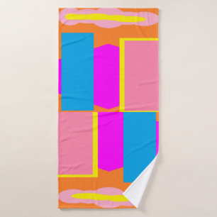 Pink blue pale orange and lemon design bath towel