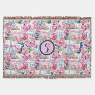 Pink & Blue Paris Patterned Monogram Throw Blanket