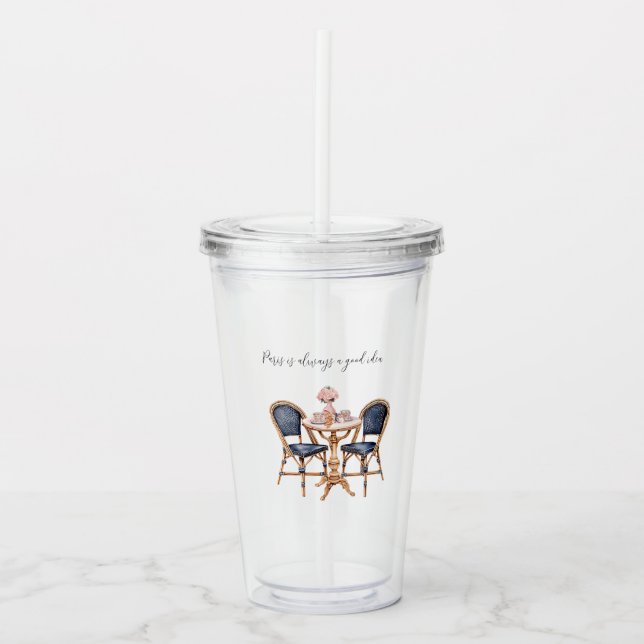 Pink Blue Paris Table Baguettes Acrylic Tumbler (Front)