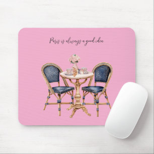 Pink Blue Paris Table Baguettes Mouse Mat