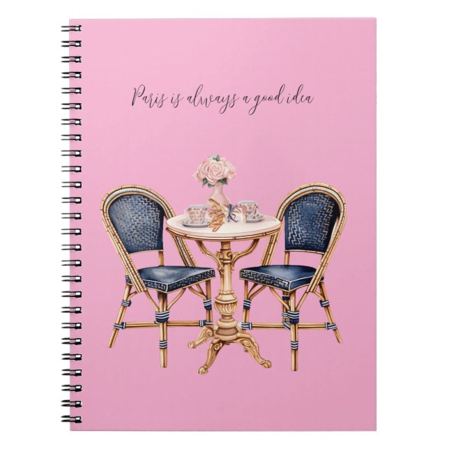 Pink Blue Paris Table Baguettes Notebook (Front)