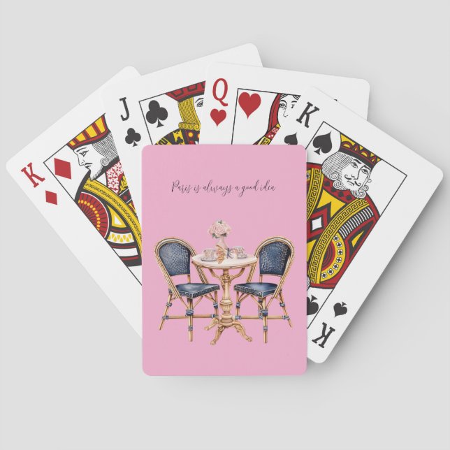 Pink Blue Paris Table Baguettes Playing Cards (Back)