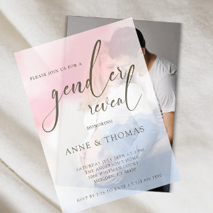 Pink Blue Pastel Gender Reveal Party  Vellum Invitations