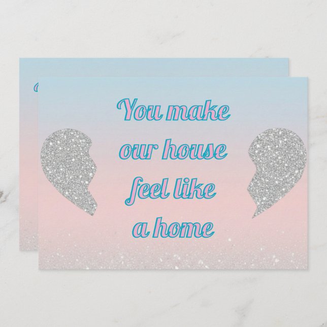 Pink Blue Pastel Glitter Heart Valentines Day Card (Front/Back)