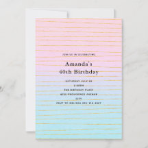 Pink Blue Pastel Gradient with Gold Lines Birthday