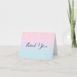 Pink Blue Pastel Gradient with Gold Lines Thank You Card