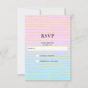 Pink Blue Pastel Gradient with Gold Lines Wedding RSVP Card
