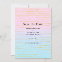 Pink Blue Pastel Gradient with Gold Lines Wedding