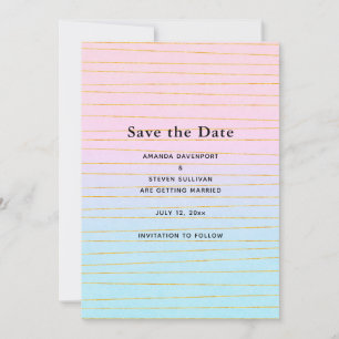 Pink Blue Pastel Gradient with Gold Lines Wedding Save The Date