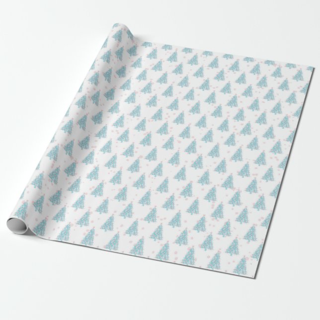 Pink Blue Pastel Holiday Pattern Elegant Xmas Wrapping Paper (Unrolled)