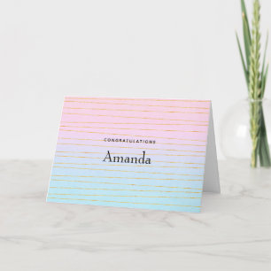 Pink Blue Pastel Ombre with Gold Lines Graduation Card