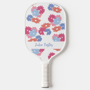 Pink Blue Patel Floral Personalised  Pickleball Paddle