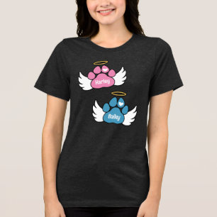 Pink & Blue Paws Angel Wings 2 Dogs Memorial Tri-Blend Shirt