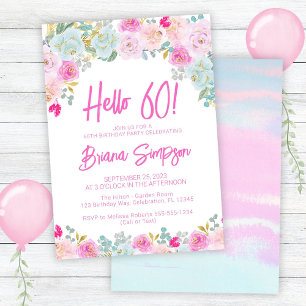Pink Blue Peach Purple Floral 60th Birthday Party Invitation