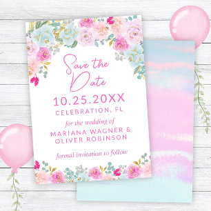 Pink Blue Peach Purple Save the Date Invitation