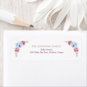 Pink Blue Peony Wreath Baby Shower Return Address