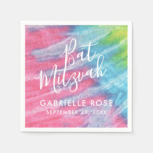 Pink Blue Personalised Tie Dye Bat Mitzvah Napkin