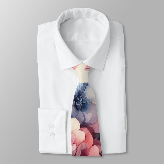 Pink Blue Petals Abstract  Tie (Tied)